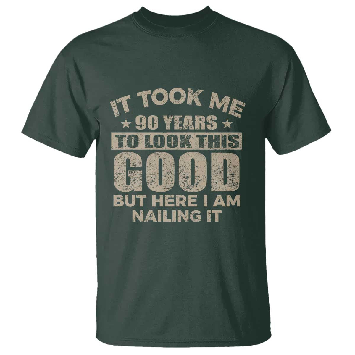 Funny 90th Birthday T Shirt Retro Grandpa Grandma Bday Gift TS10 Dark Forest Green Print Your Wear