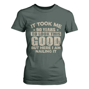 Funny 90th Birthday T Shirt For Women Retro Grandpa Grandma Bday Gift TS10 Dark Forest Green Print Your Wear