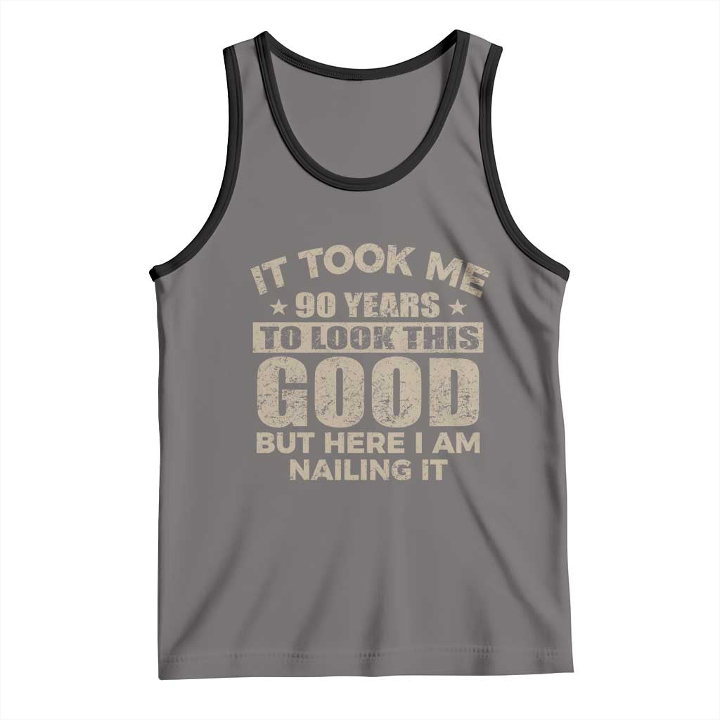Funny 90th Birthday Tank Top Retro Grandpa Grandma Bday Gift TS10 Deep Heather Black Print Your Wear