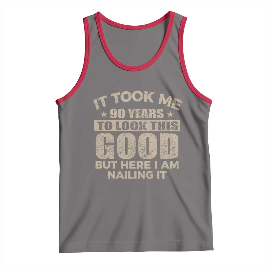 Funny 90th Birthday Tank Top Retro Grandpa Grandma Bday Gift TS10 Deep Heather Red Print Your Wear