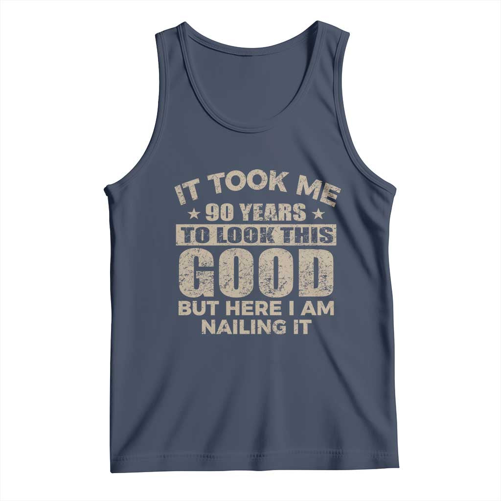 Funny 90th Birthday Tank Top Retro Grandpa Grandma Bday Gift TS10 Navy Print Your Wear