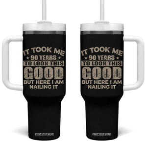 Funny 90th Birthday Tumbler With Handle Retro Grandpa Grandma Bday Gift TS10 One Size: 40 oz Black Print Your Wear