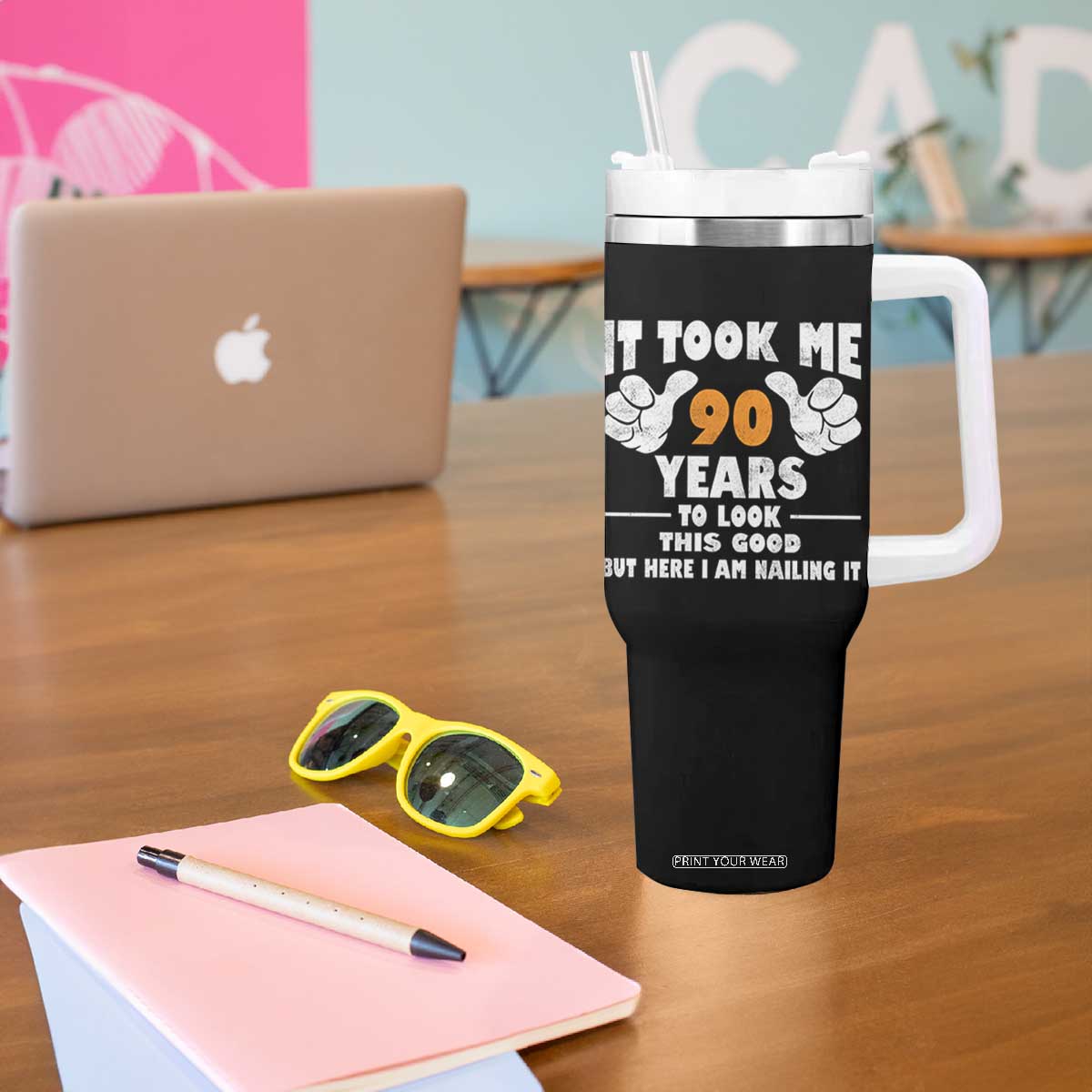 Funny 90th Birthday Tumbler With Handle It Took Me 90 Years To Look This Good TS10 Print Your Wear