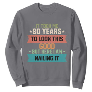 Funny 90th Birthday Sweatshirt Vintage It Took Me 90 Years To Look This Good Bday Gift TS10 Charcoal Print Your Wear