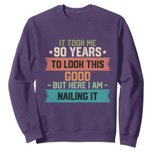 Funny 90th Birthday Sweatshirt Vintage It Took Me 90 Years To Look This Good Bday Gift TS10 Purple Print Your Wear