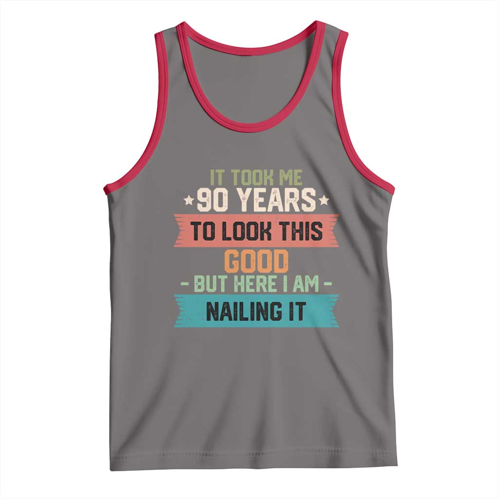 Funny 90th Birthday Tank Top Vintage It Took Me 90 Years To Look This Good Bday Gift TS10 Deep Heather Red Print Your Wear