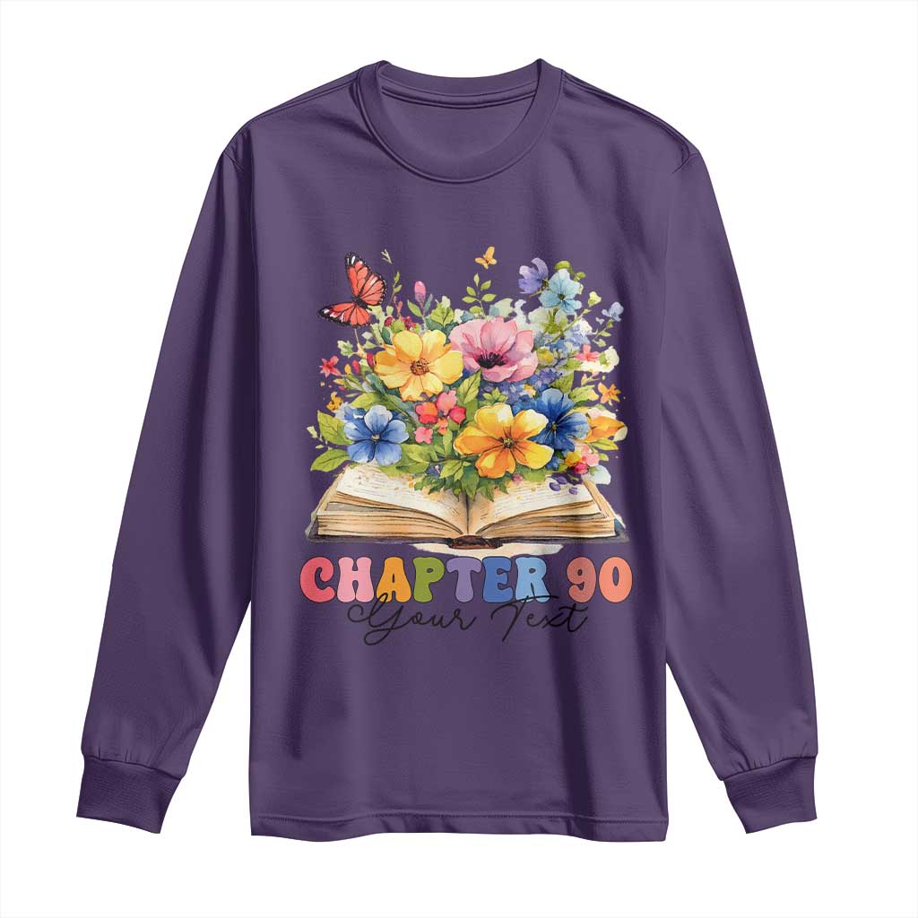 Personalized 90th Birthday Gift For Women Long Sleeve Shirt Custom Name Chapter 90 Flowers Book TS10 Purple Print Your Wear