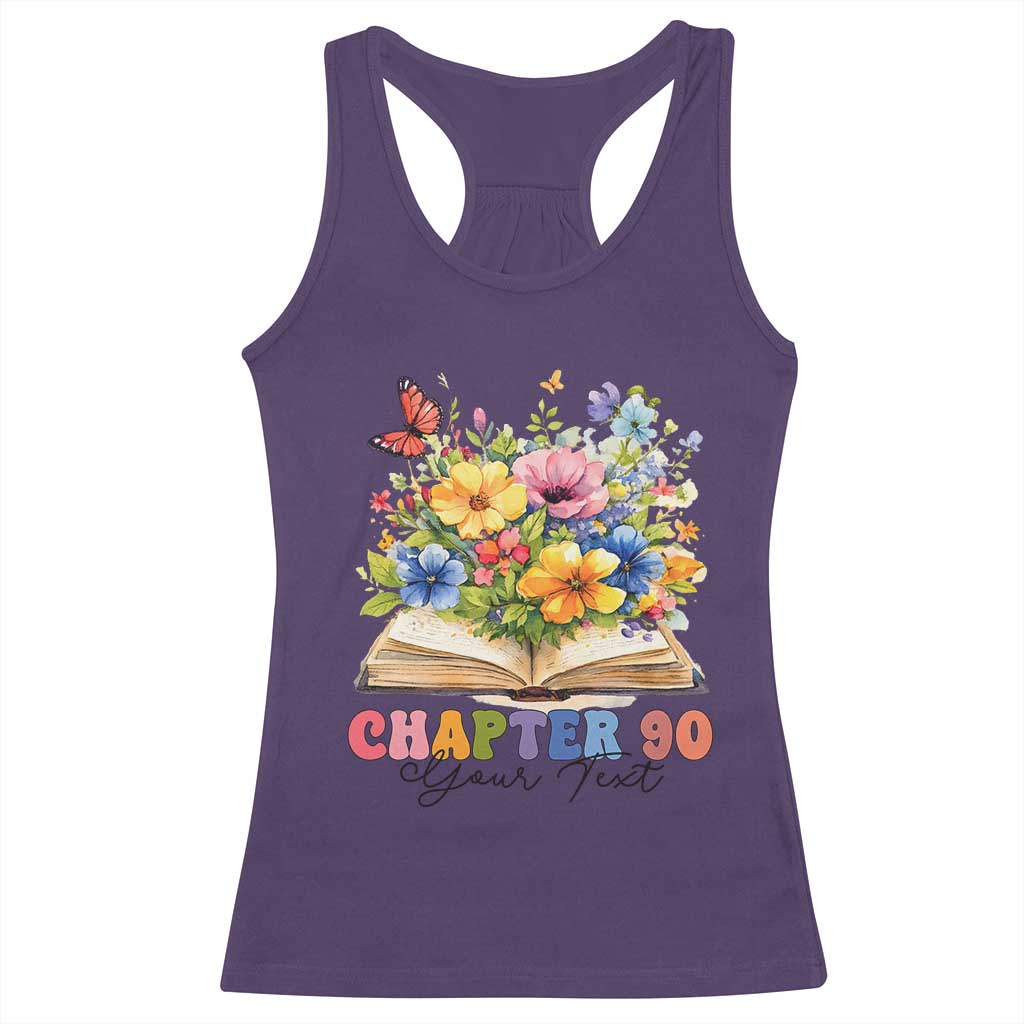 Personalized 90th Birthday Gift For Women Racerback Tank Top Custom Name Chapter 90 Flowers Book TS10 Purple Print Your Wear