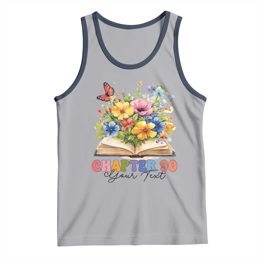 Personalized 90th Birthday Gift For Women Tank Top Custom Name Chapter 90 Flowers Book TS10 Athletic Heather Navy Print Your Wear