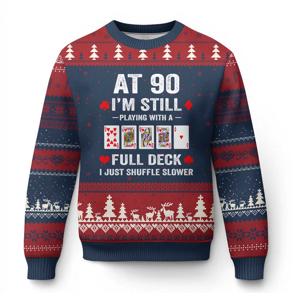 Funny 90th Birthday Ugly Christmas Sweater Funny 90 Year Old Cards TS10 Navy Red Print Your Wear