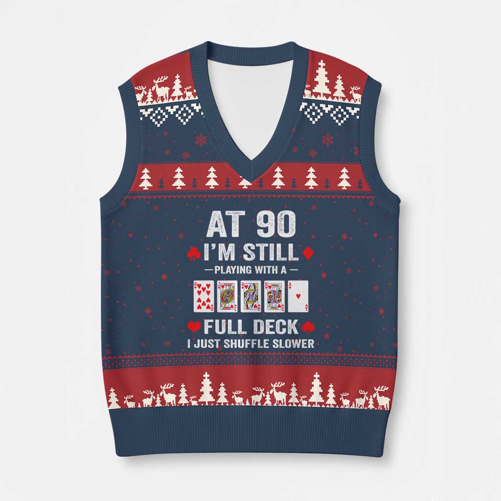Funny 90th Birthday V-Neck Knit Sweater Vest Funny 90 Year Old Cards TS10 Navy Red Print Your Wear