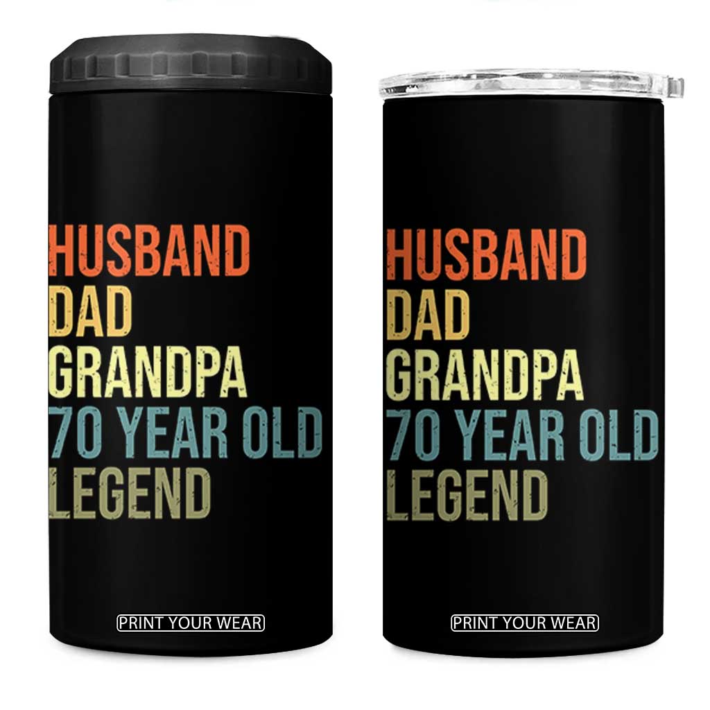 70th Birthday 4 in 1 Can Cooler Tumbler Husband Dad Grandpa 70 Year Old Legend TS10 One Size: 16 oz Black Print Your Wear
