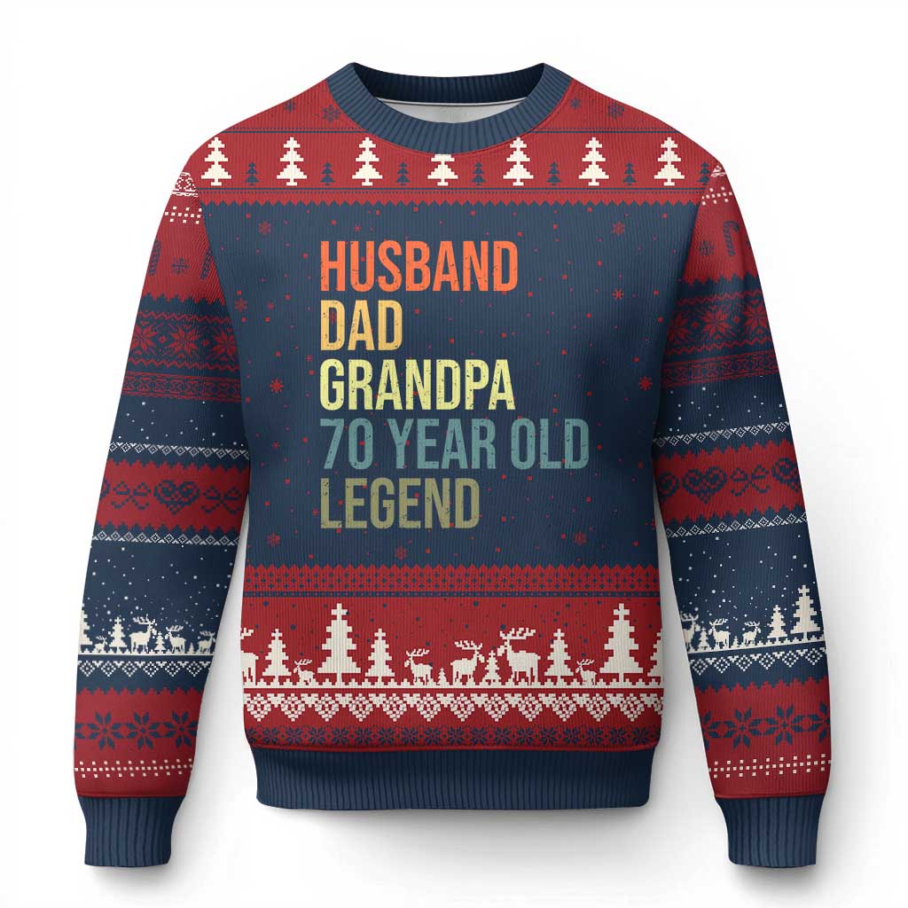 70th Birthday Ugly Christmas Sweater Husband Dad Grandpa 70 Year Old Legend TS10 Navy Red Print Your Wear