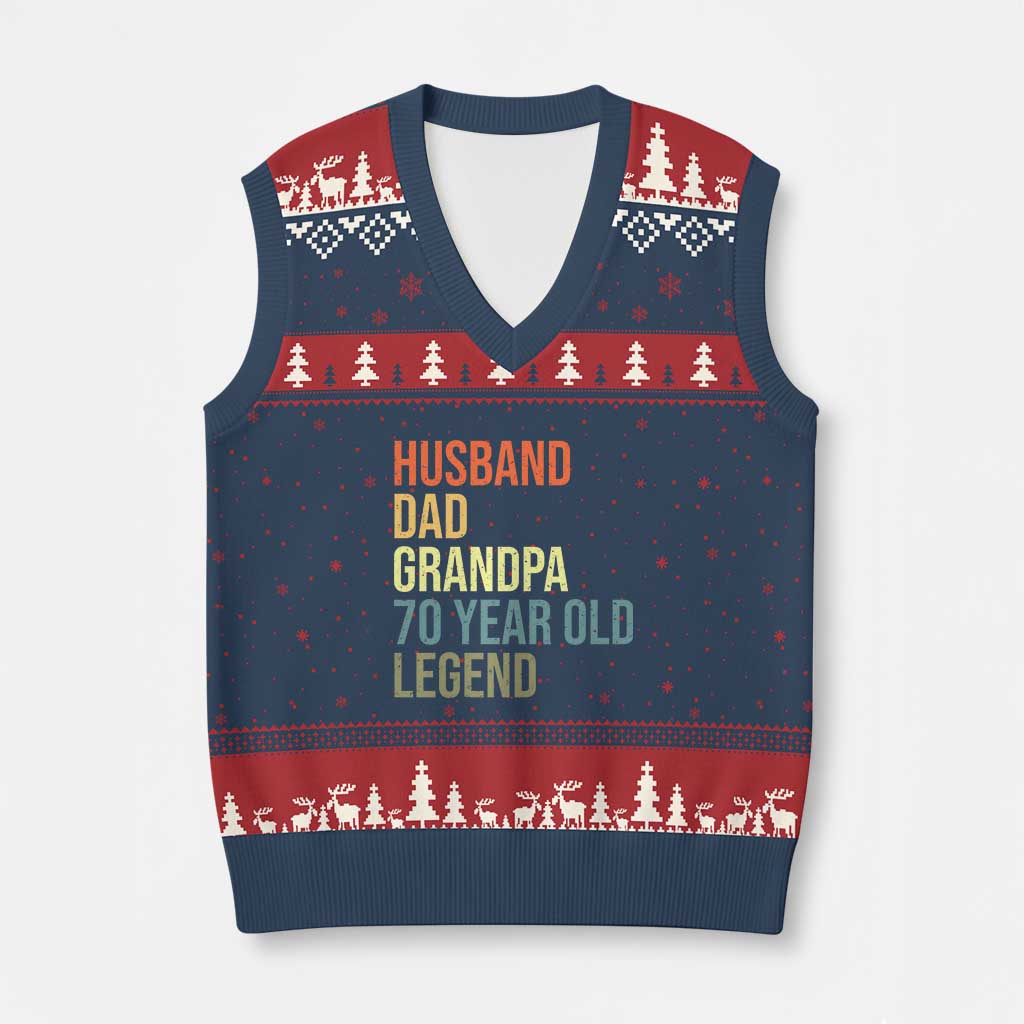 70th Birthday V-Neck Knit Sweater Vest Husband Dad Grandpa 70 Year Old Legend TS10 Navy Red Print Your Wear