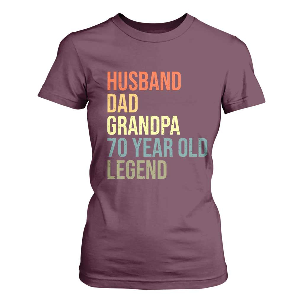 70th Birthday T Shirt For Women Husband Dad Grandpa 70 Year Old Legend TS10 Maroon Print Your Wear