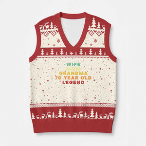 70th Birthday Gifts For Women V-Neck Knit Sweater Vest Wife Mom Grandma 70 Year Old Legend TS10 Beige Red Print Your Wear