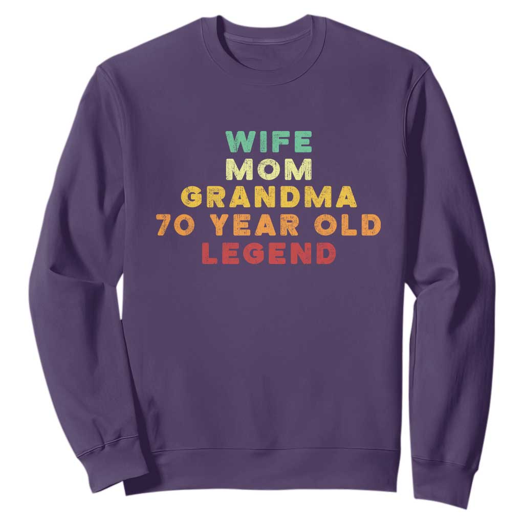 70th Birthday Gifts For Women Sweatshirt Wife Mom Grandma 70 Year Old Legend TS10 Purple Print Your Wear