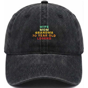70th Birthday Gifts For Women Washed Cotton Baseball Cap Wife Mom Grandma 70 Year Old Legend TS10 Washed Cap Universal Fit Black Print Your Wear