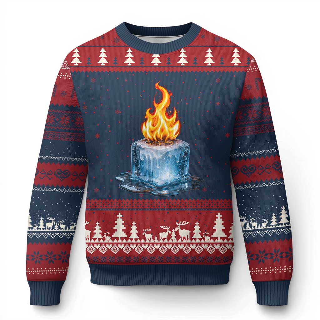 Subtle Anti Ice Ugly Christmas Sweater Ice Melting Satire Political Humor TS10 Navy Red Print Your Wear