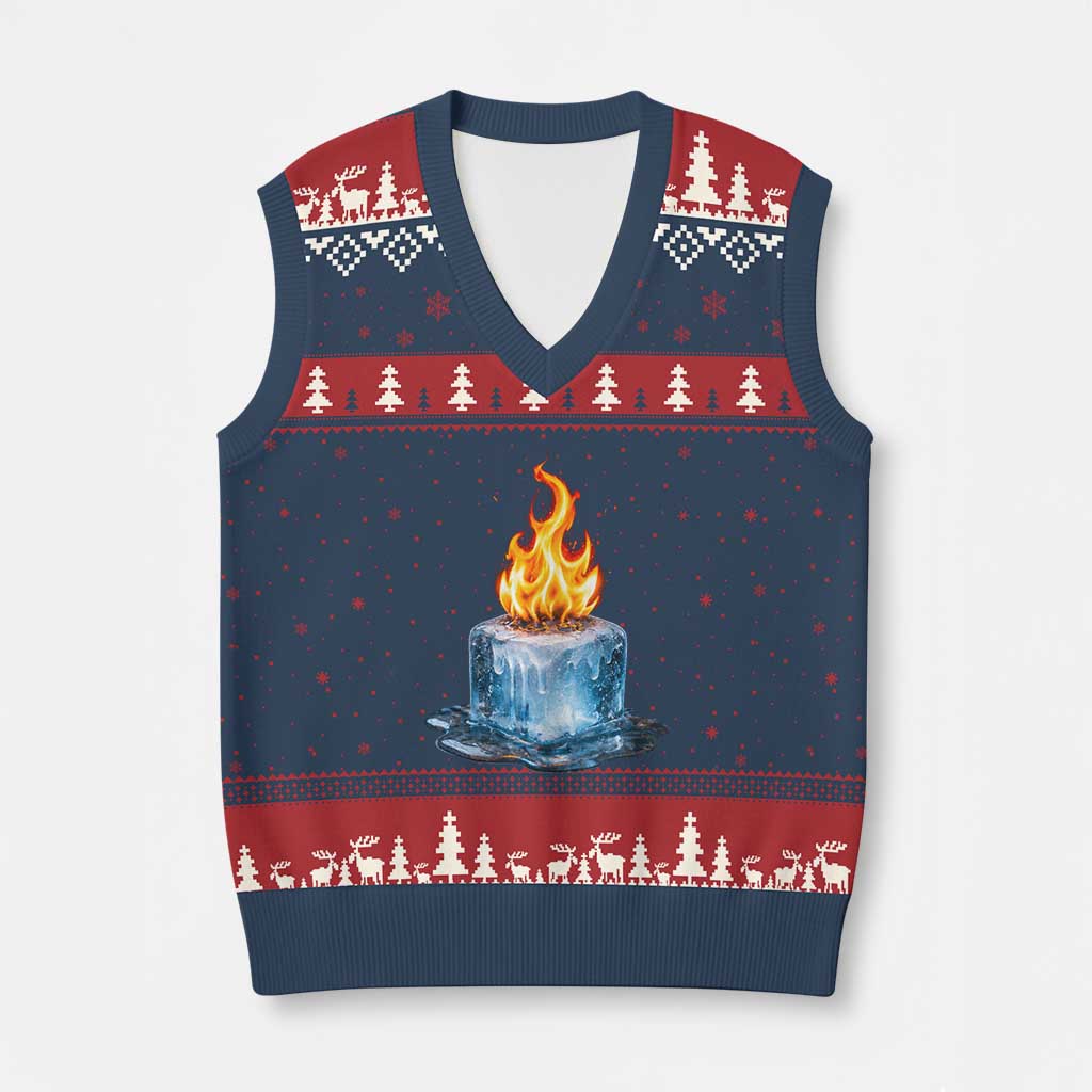 Subtle Anti Ice V-Neck Knit Sweater Vest Ice Melting Satire Political Humor TS10 Navy Red Print Your Wear