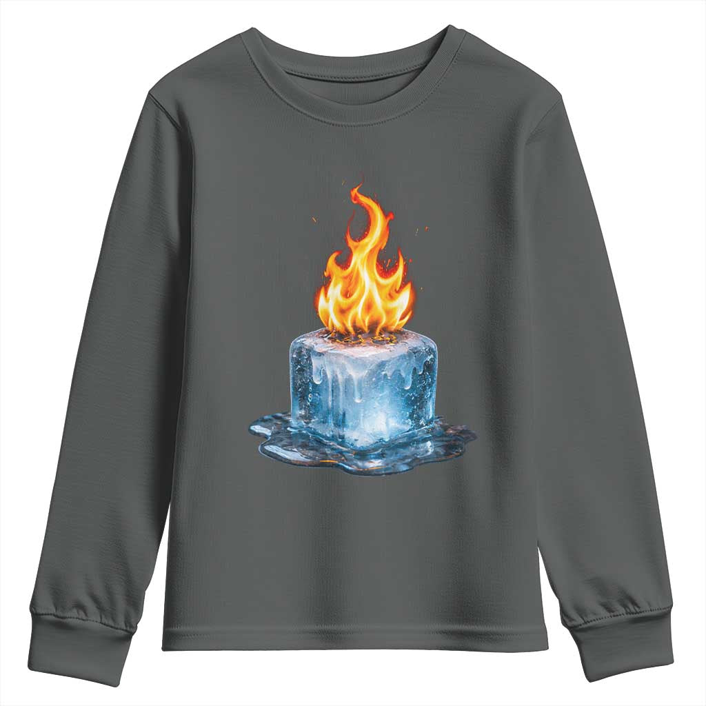 Subtle Anti Ice Youth Sweatshirt Ice Melting Satire Political Humor TS10 Dark Heather Print Your Wear