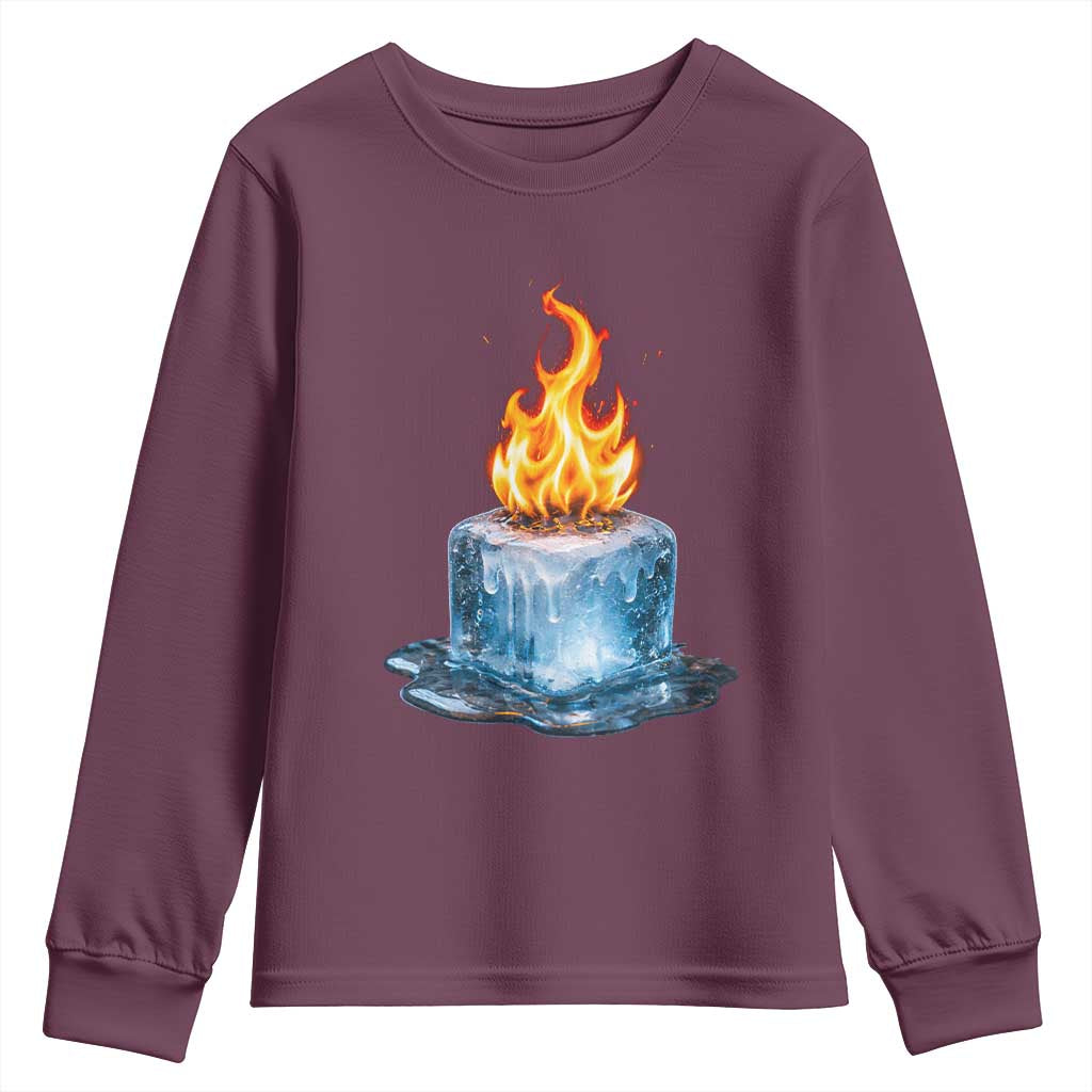 Subtle Anti Ice Youth Sweatshirt Ice Melting Satire Political Humor TS10 Maroon Print Your Wear