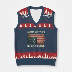 None of This Is Normal V-Neck Knit Sweater Vest Retro Upside Down American Flag TS10 Navy Red Print Your Wear