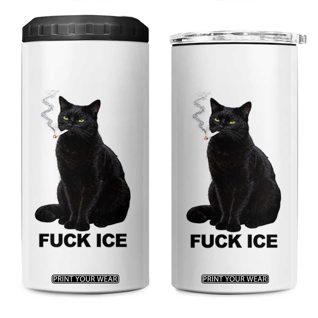 Fck Ice Smoking Cat 4 in 1 Can Cooler Tumbler Subtle FDT Black Cat Meme TS10 One Size: 16 oz White Print Your Wear