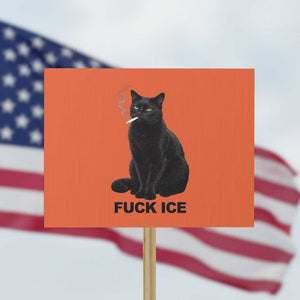 Fck Ice Smoking Cat Protest Sign Subtle FDT Black Cat Meme TS10 Horizontal 18" × 24" Orange Print Your Wear