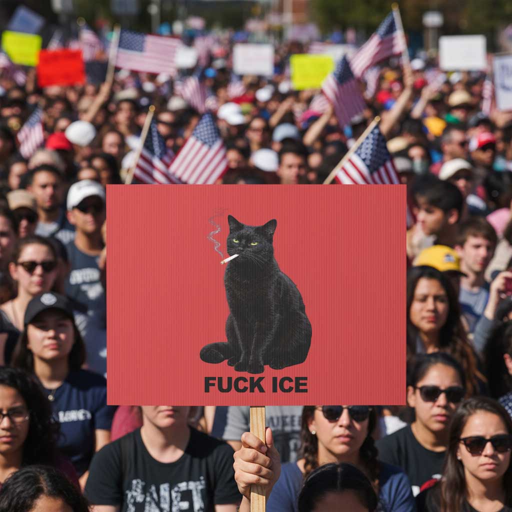 Fck Ice Smoking Cat Protest Sign Subtle FDT Black Cat Meme TS10 Horizontal 18