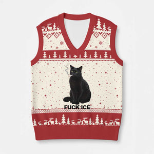 Fck Ice Smoking Cat V-Neck Knit Sweater Vest Subtle FDT Black Cat Meme TS10 Beige Red Print Your Wear