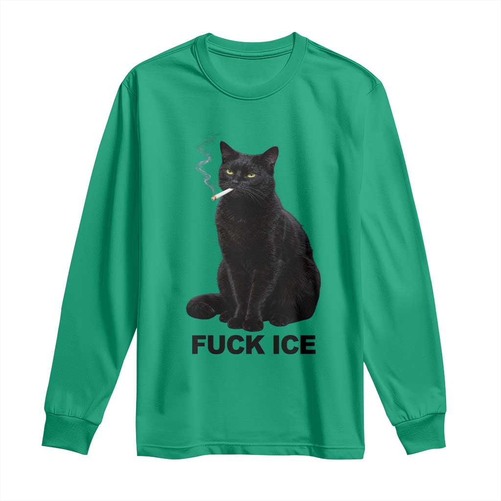 Fck Ice Smoking Cat Long Sleeve Shirt Subtle FDT Black Cat Meme TS10 Irish Green Print Your Wear