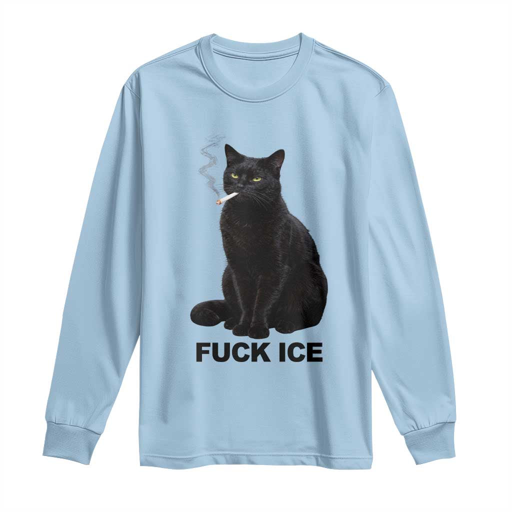 Fck Ice Smoking Cat Long Sleeve Shirt Subtle FDT Black Cat Meme TS10 Light Blue Print Your Wear