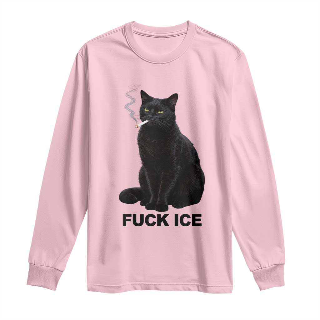 Fck Ice Smoking Cat Long Sleeve Shirt Subtle FDT Black Cat Meme TS10 Light Pink Print Your Wear