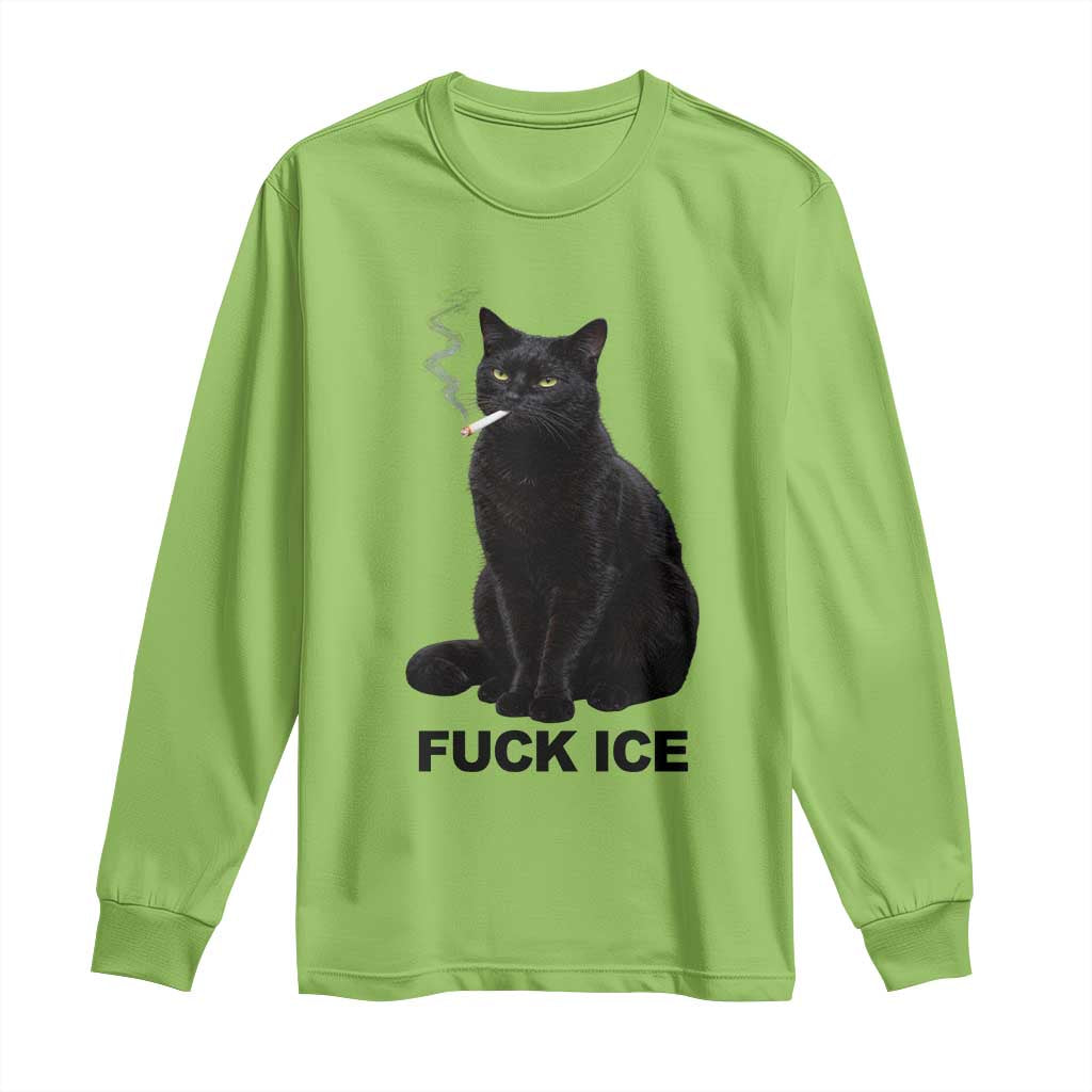 Fck Ice Smoking Cat Long Sleeve Shirt Subtle FDT Black Cat Meme TS10 Lime Print Your Wear