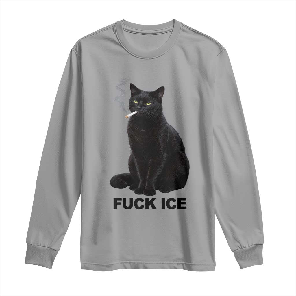 Fck Ice Smoking Cat Long Sleeve Shirt Subtle FDT Black Cat Meme TS10 Sport Gray Print Your Wear