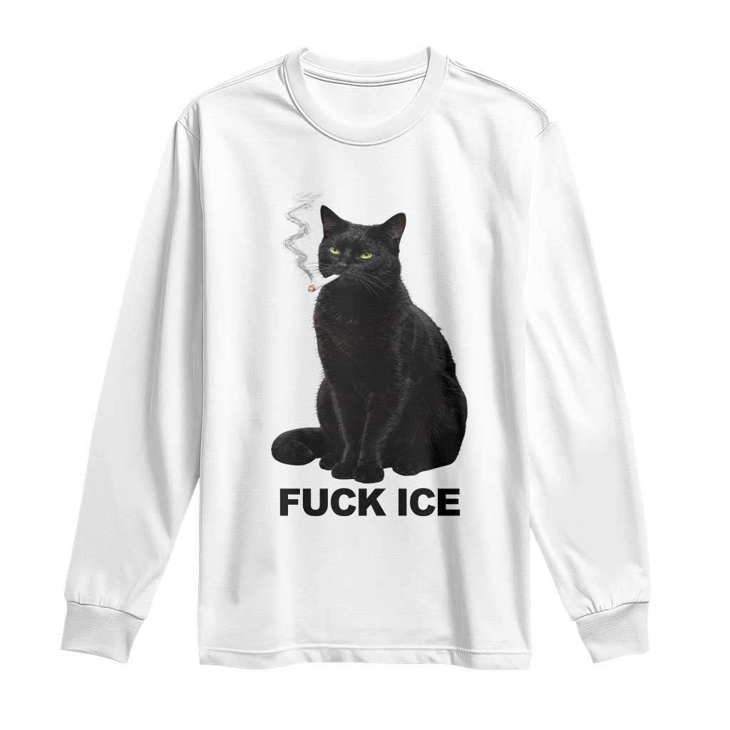 Fck Ice Smoking Cat Long Sleeve Shirt Subtle FDT Black Cat Meme TS10 White Print Your Wear