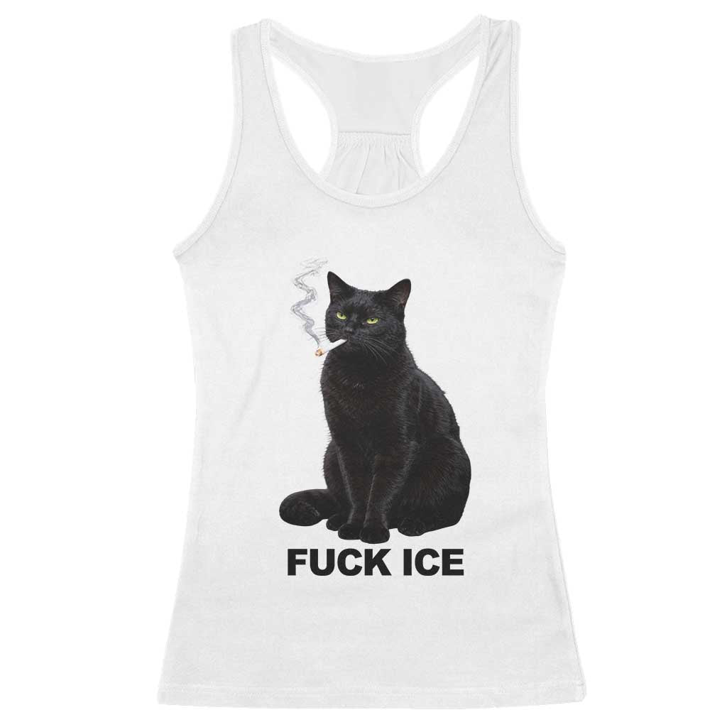 Fck Ice Smoking Cat Racerback Tank Top Subtle FDT Black Cat Meme TS10 White Print Your Wear