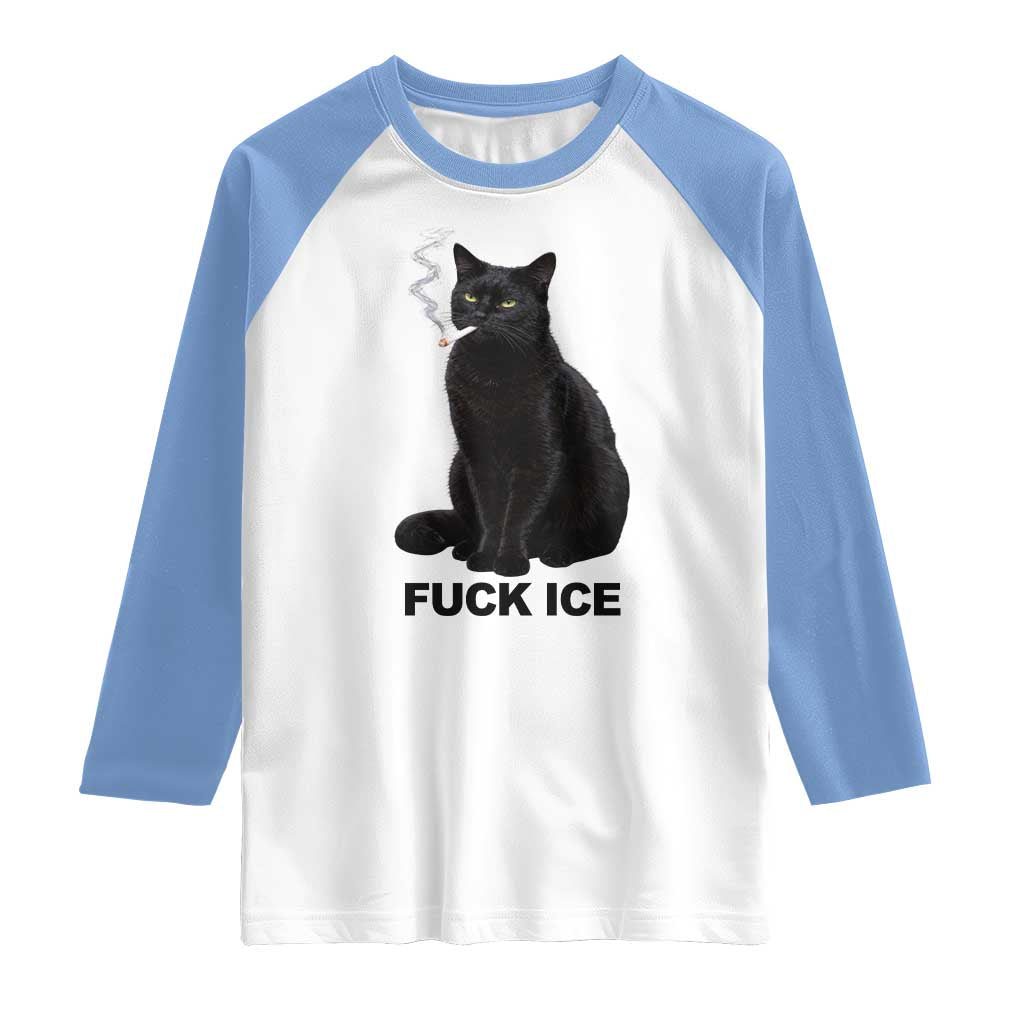 Fck Ice Smoking Cat Raglan Shirt Subtle FDT Black Cat Meme TS10 White Carolina Blue Print Your Wear