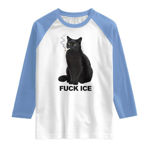 Fck Ice Smoking Cat Raglan Shirt Subtle FDT Black Cat Meme TS10 White Carolina Blue Print Your Wear
