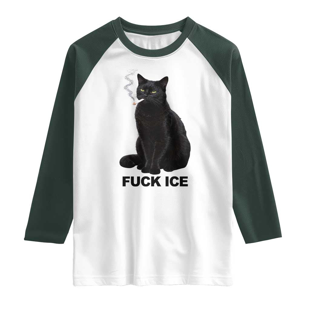 Fck Ice Smoking Cat Raglan Shirt Subtle FDT Black Cat Meme TS10 White Dark Forest Green Print Your Wear