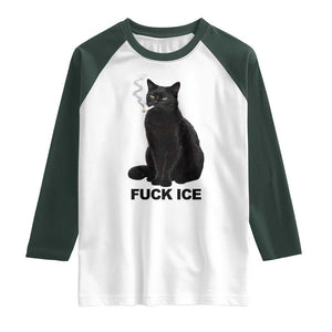 Fck Ice Smoking Cat Raglan Shirt Subtle FDT Black Cat Meme TS10 White Dark Forest Green Print Your Wear