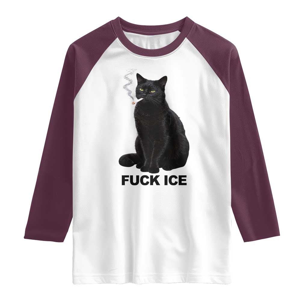 Fck Ice Smoking Cat Raglan Shirt Subtle FDT Black Cat Meme TS10 White Maroon Print Your Wear