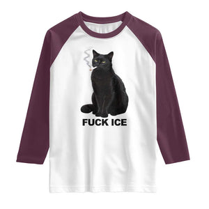 Fck Ice Smoking Cat Raglan Shirt Subtle FDT Black Cat Meme TS10 White Maroon Print Your Wear