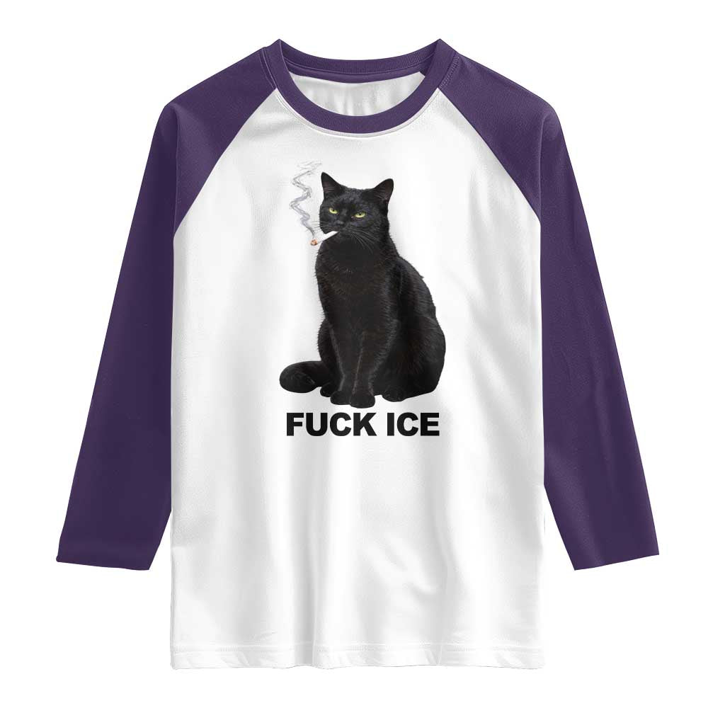 Fck Ice Smoking Cat Raglan Shirt Subtle FDT Black Cat Meme TS10 White Purple Print Your Wear