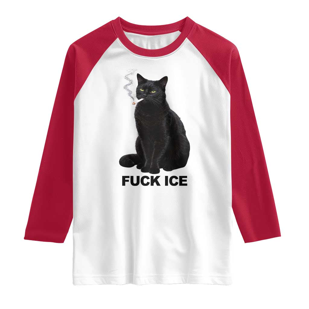Fck Ice Smoking Cat Raglan Shirt Subtle FDT Black Cat Meme TS10 White Red Print Your Wear