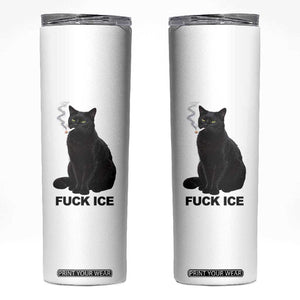 Fck Ice Smoking Cat Skinny Tumbler Subtle FDT Black Cat Meme TS10 White Print Your Wear