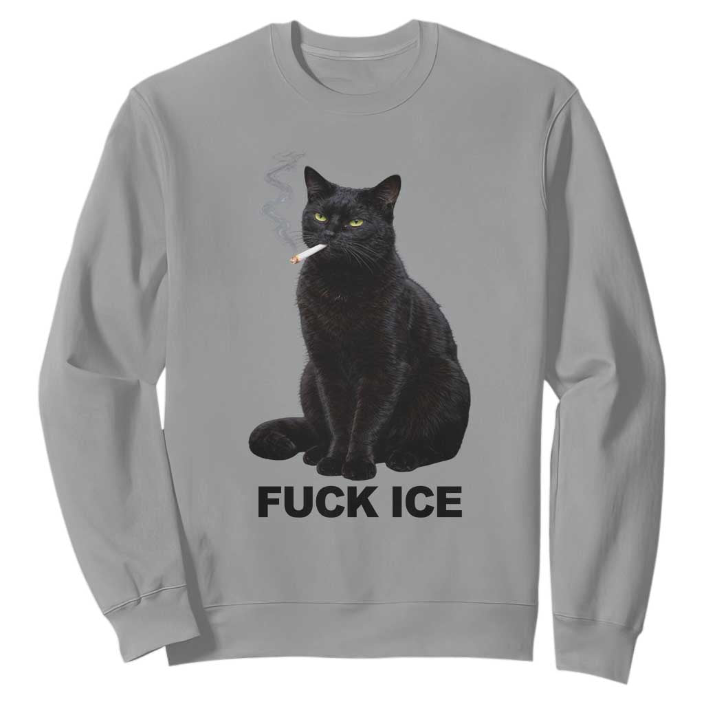 Fck Ice Smoking Cat Sweatshirt Subtle FDT Black Cat Meme TS10 Sport Gray Print Your Wear