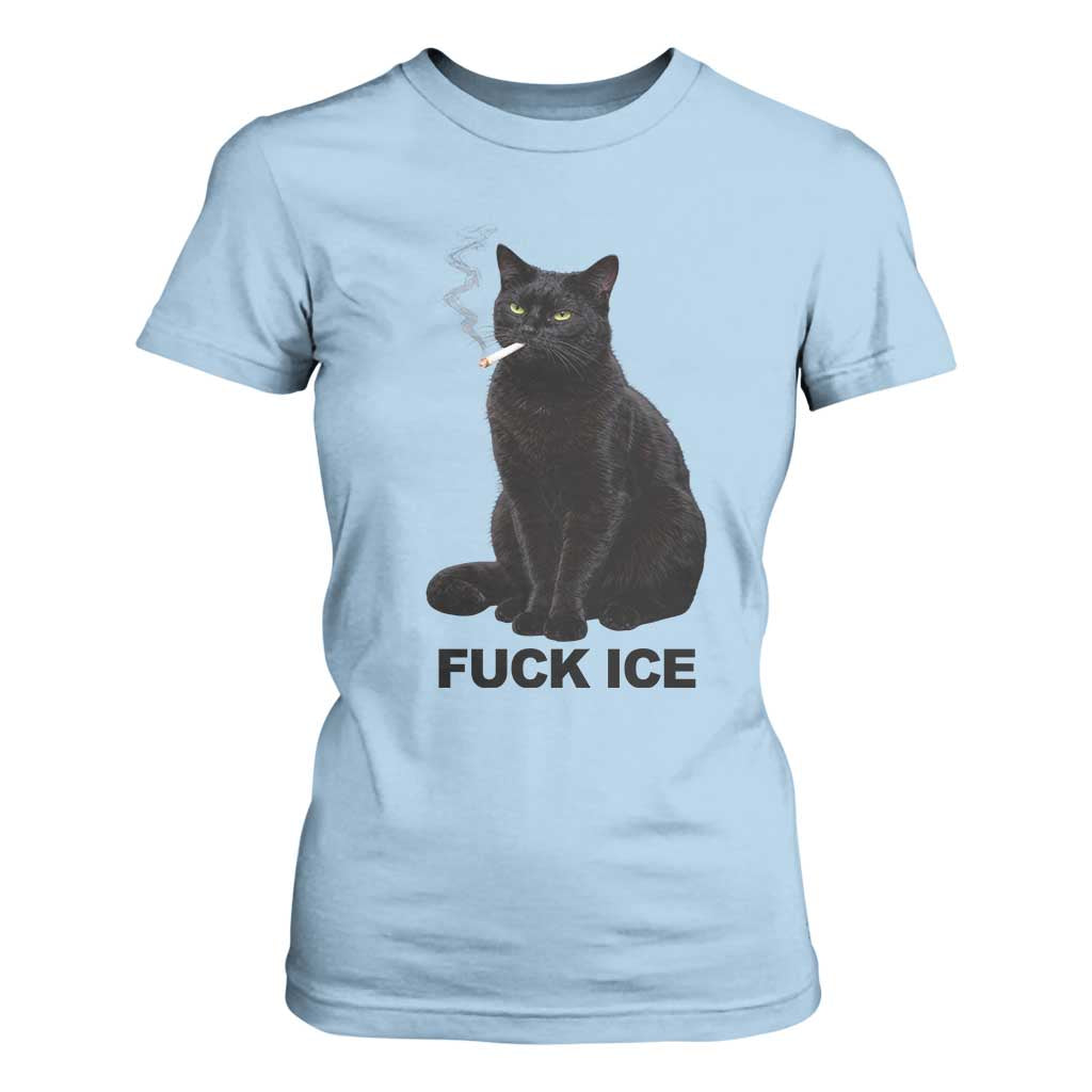 Fck Ice Smoking Cat T Shirt For Women Subtle FDT Black Cat Meme TS10 Light Blue Print Your Wear