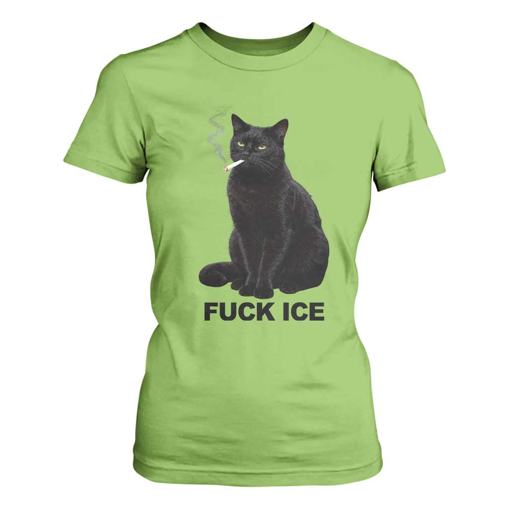 Fck Ice Smoking Cat T Shirt For Women Subtle FDT Black Cat Meme TS10 Lime Print Your Wear